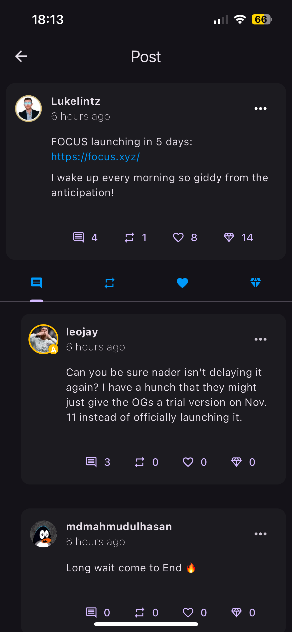 InterSocial DeSo post dark mode